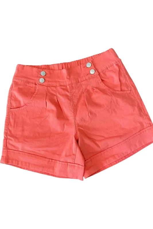 Front Button Shorts In Coral