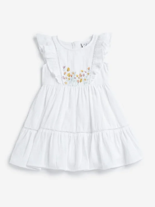 HOP Kids Off-White Floral Tiered Dress