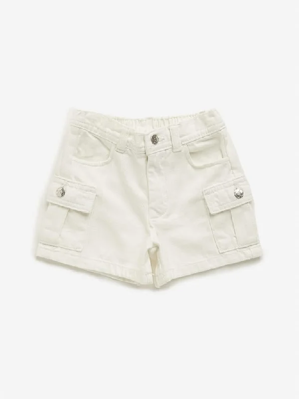 HOP Kids White Cargo-Style Mid Rise Shorts