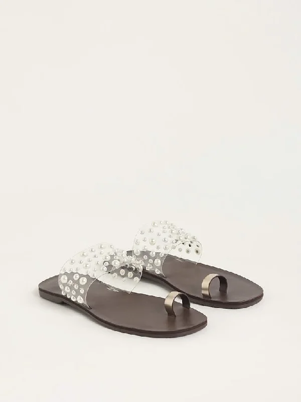 LUNA BLU Brown Pearlescent Vinyl Toe-Ring Slides