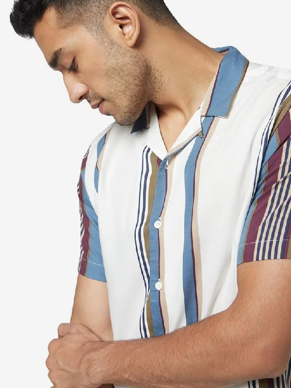 Nuon White Striped Relaxed-Fit Shirt