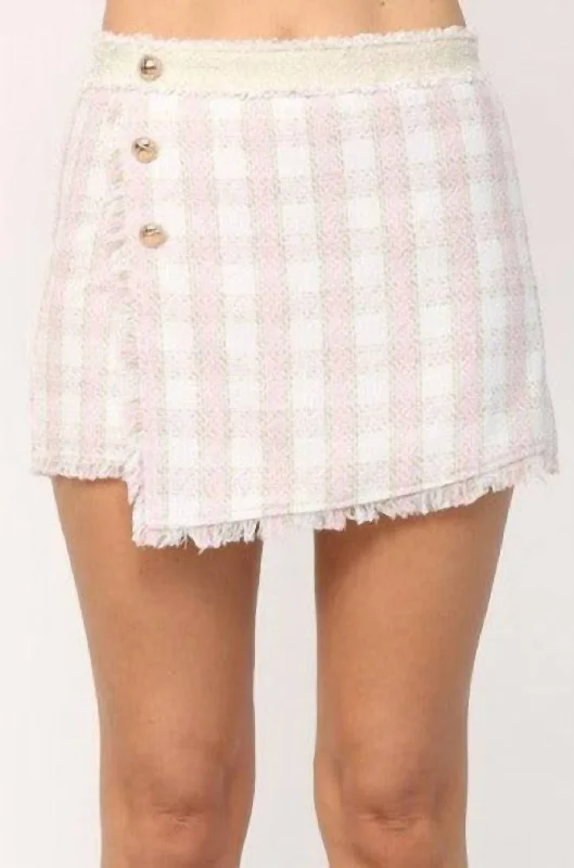 Tweed Checkered Skort In Cream/pink