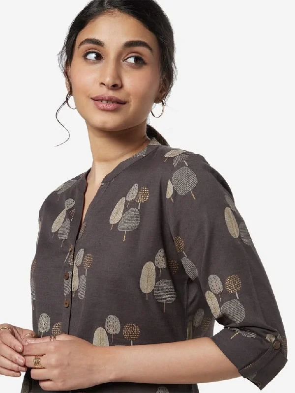 Utsa Charcoal Tree Patterned High-Low Kurti