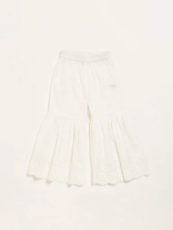 Utsa Kids White Schiffli Flared Sharara (2 - 8yrs)