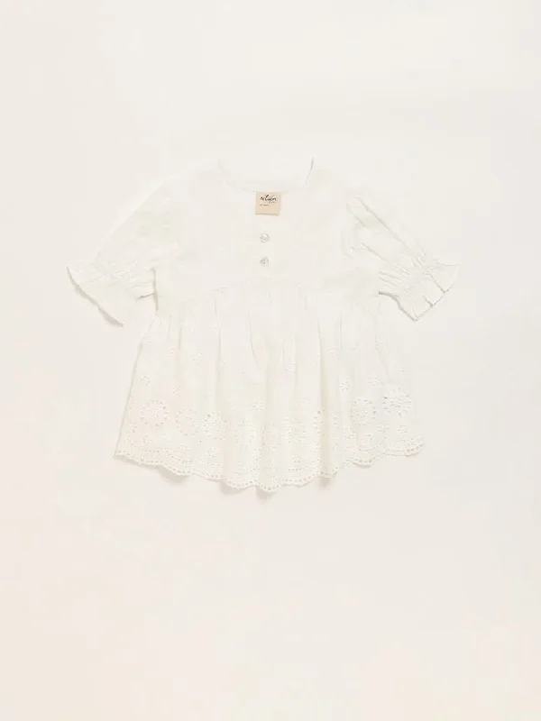 Utsa Kids White Schiffli Flared Top (2 - 8yrs)