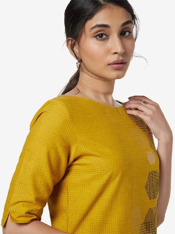 Utsa Mustard A-Line Checkered Kurta