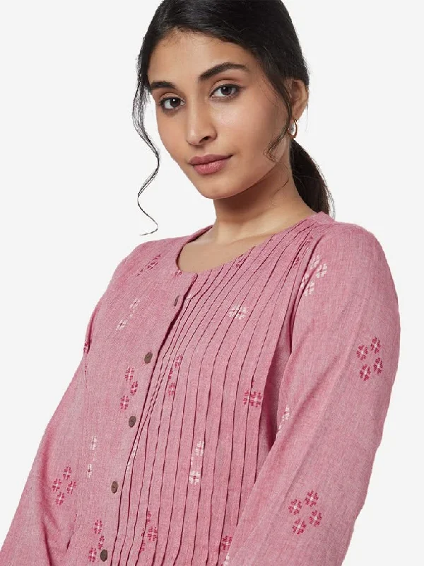 Utsa Pink Fit-And-Flare Woven Cotton Kurta