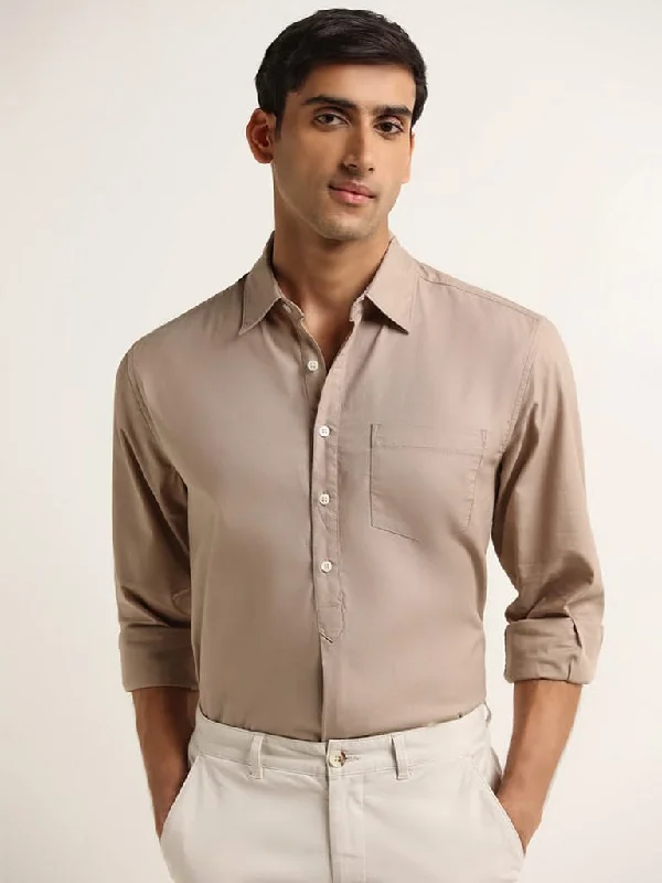 WES Casuals Beige Cotton Relaxed Fit Shirt