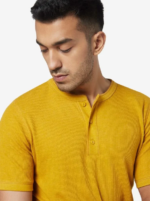 WES Casuals Yellow Knitted Slim-Fit T-Shirt