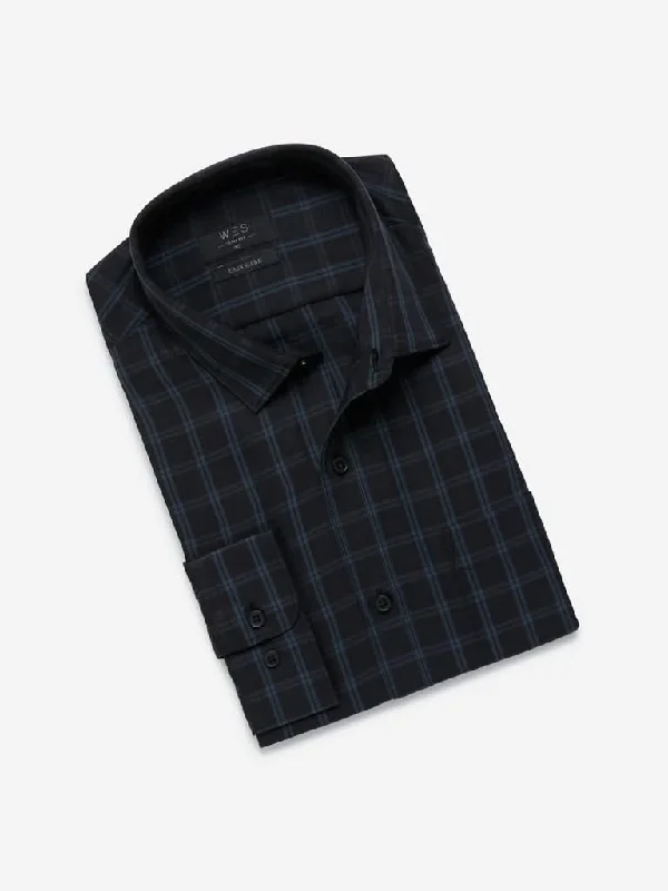 WES Formals Black Checkered Slim-Fit Shirt