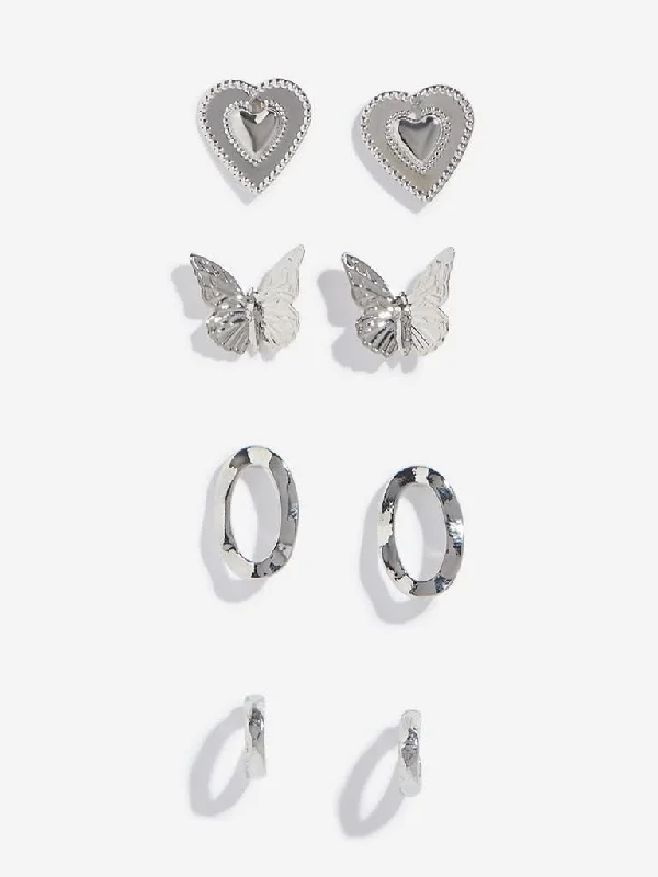 Westside Accessories Silver Stud Earrings Set - Pack of 4