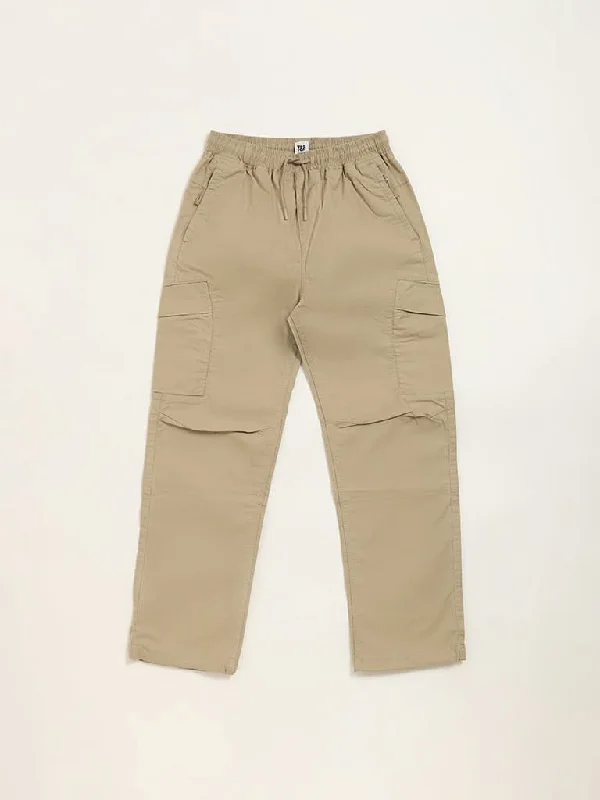 Y&F Kids Khaki Mid-Rise Trousers