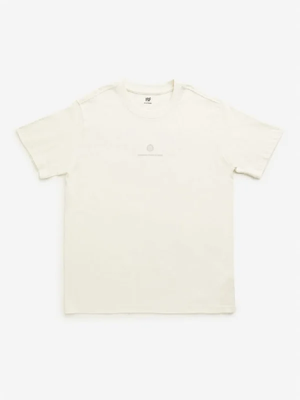 Y&F Kids Off-White Text Printed T-Shirt