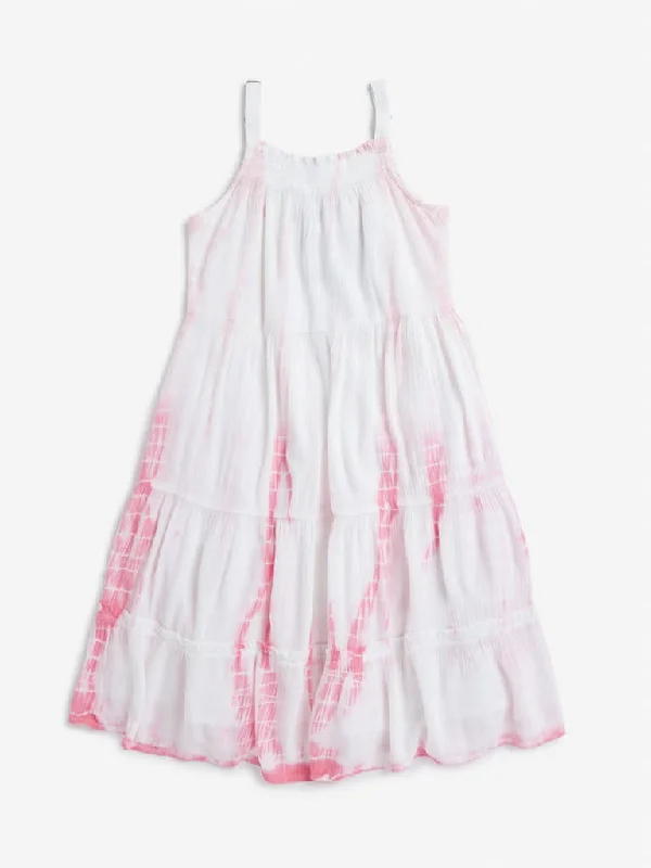 Y&F Kids Pink Tie-Dye Printed Tiered Dress