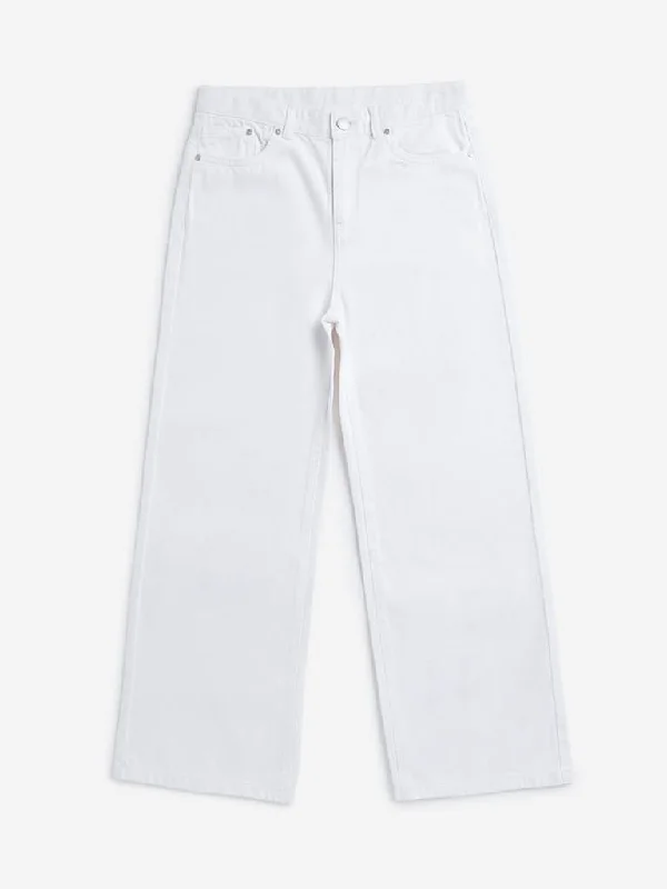 Y&F Kids White Straight Mid-Rise Jeans