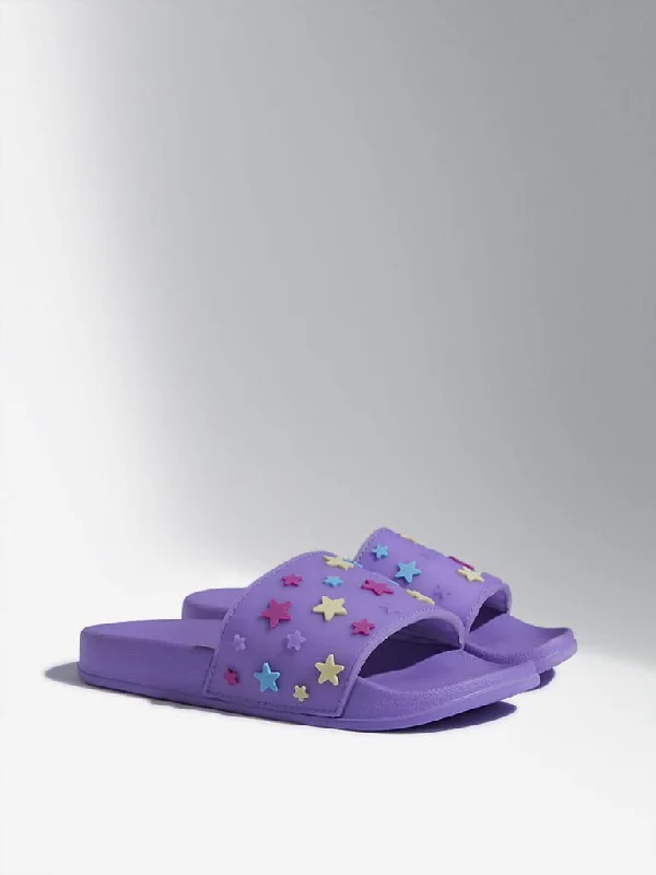 Yellow Lilac Star Applique Pool Slides