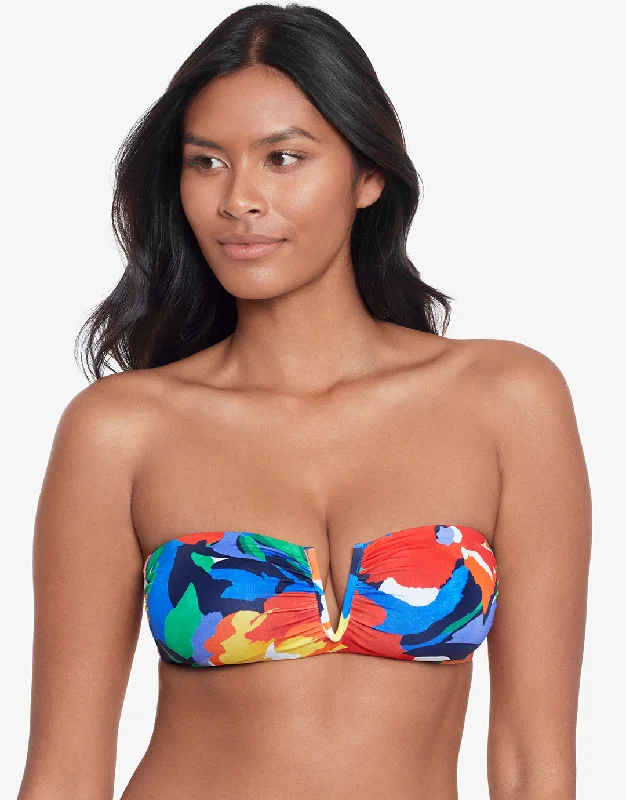 Bold Abstract Floral V Wire Bandeau Bikini Top