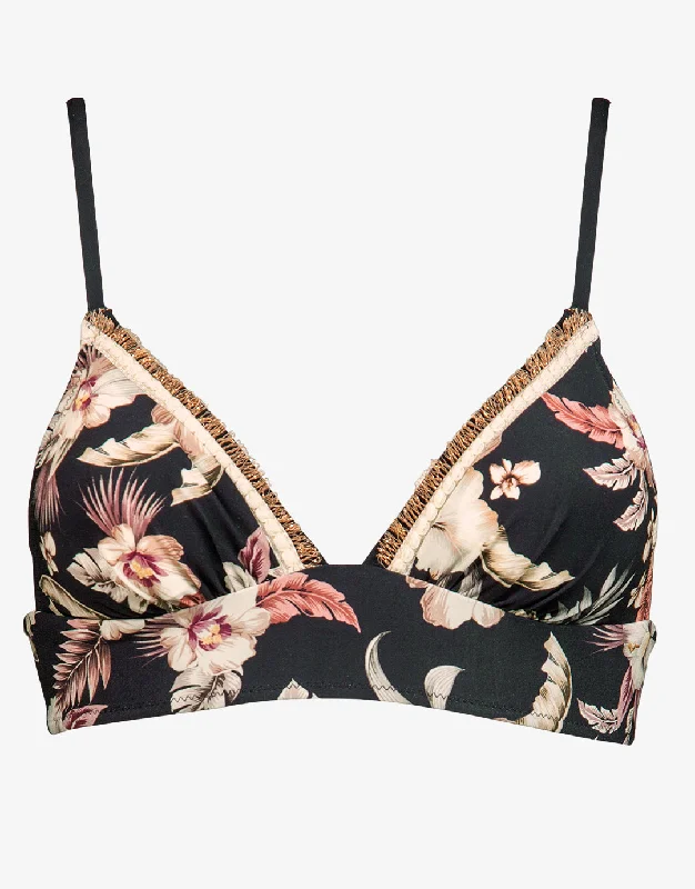 Deep Jungle Banded Halter Bikini Top C Cup - Dark Tropics